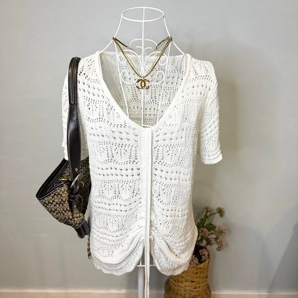 Cute vintage y2k white cinched crochet babydoll bolero blouse top - Picture 4 of 7